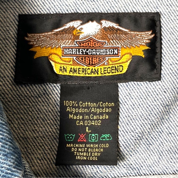 SOLD Harley Davidson | Men’s Large | Vintage Denim Jeans Jacket 100% Cotton - Picture 8 of 9